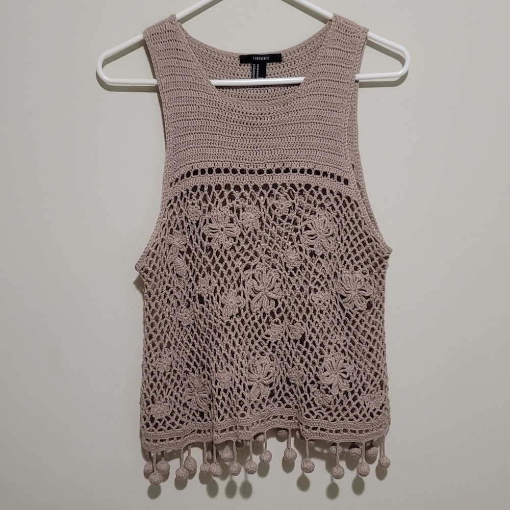 Forever 21 Taupe Crochet Tank top Size M